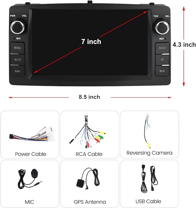 Android Double Din Car Stereo for Toyota Corolla E120 2000 2001 2002 2003 2004 2005 2006, 7 Inch Touch Car GPS Radio Wireless Car-Play Android Auto Support WiFi Blue-Tooth FM RDS, 2GB RAM 32GB ROM