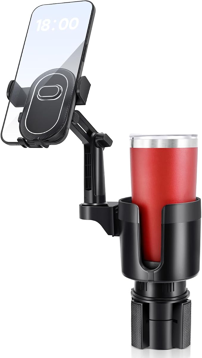 Upgraded Car Phone Holder - 2 in 1 Adjustable Cup Holder Expander Support 360° Degree Rotation - Car Cup Holder Phone Mount Compatible with All Smartphones