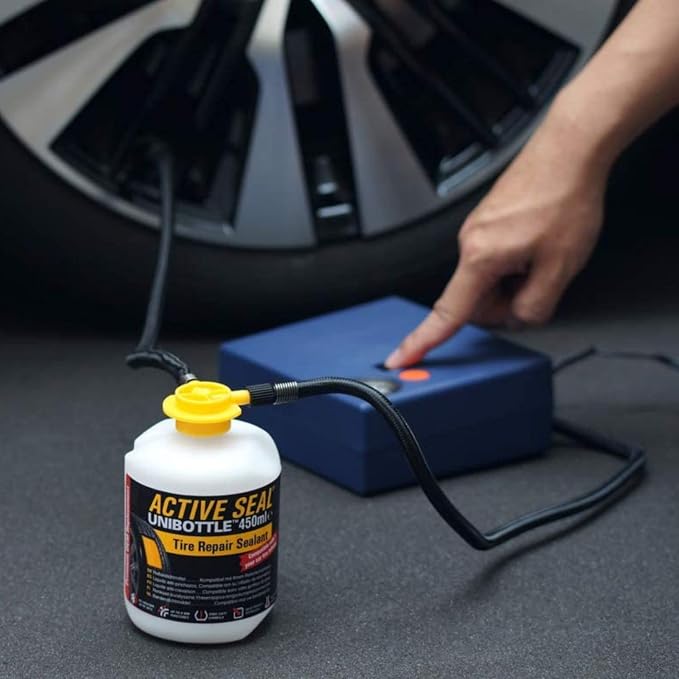 Tire Repair Sealant 450ml UNIBOTTLE - Tire Sealant for Car Tire Repair, Flat Tire Repair Kit Alternative, Works with Any Tire Compressor, Emergency Tire Puncture Repair, TPMS Safe