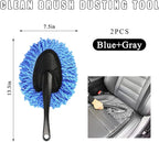 2 PCS Car Dash Duster Brush, Super Soft Microfiber Multi-Functional Car Cleaning Brush, Scratch Free Dash Dusting Tool with a Anti-Skid Handle for Vehicle Home Kitchen Cleaning (Gray+Blue)