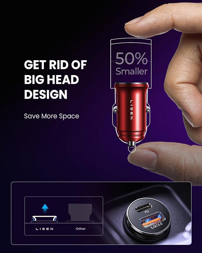 2-Pack USB C Car Charger Adapter Fast Charge, 48W All Metal Cigarette Lighter USB Charger for iPhone 15 Smallest Flush Car Charger USB C for iPhone 14 Pro Max 13 12 Galaxy S23/22 iPad Pro-Red | Cigarette Lighter USB Charger, Car Accessories for M...