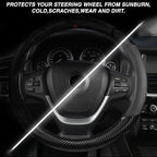 Carbon Fiber Steering Wheel Cover, Universal 15 inch Breathable Microfiber Leather Steering Wheel Covers for Men and Women, Anti Slip Car Interior Accessories, Black