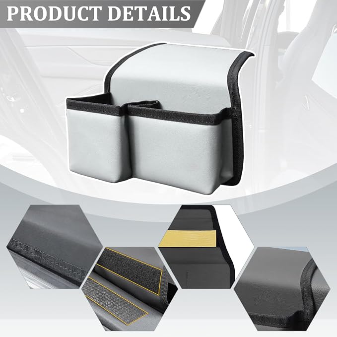 Car Window Armrest Storage Box, Comfortable Leather Vehicle Door Side Arm Rest Pad Organizer Bag, Multifunctional Automotive Window Armrest Storage Pocket, Universal for SUV Van Truck (Gray)