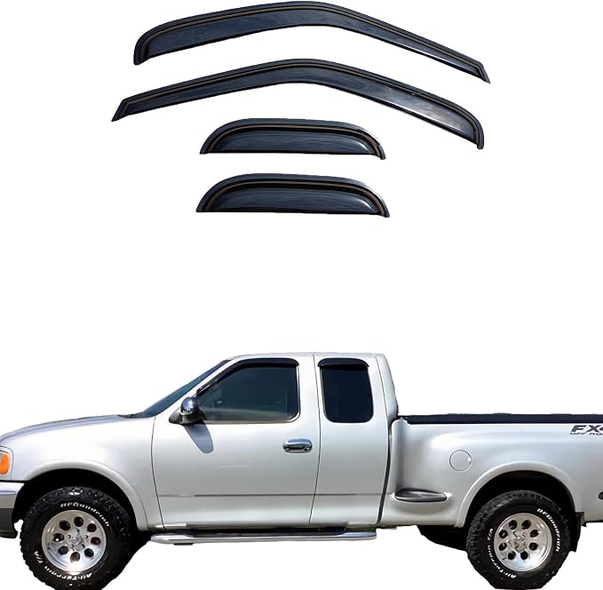 Tape On Window Visors Compatible with 1997-2003 Ford F-150,1997-1999 F-250 Super/Extended Cab, Side Vent Window Deflector Rain Guard Shade,Truck Accessories-4pcs