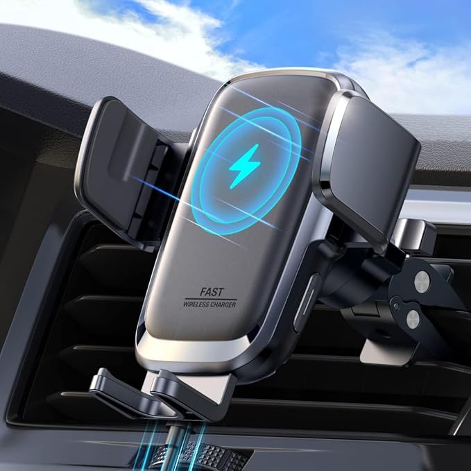 Wireless Car Charger, 15W Fast Charging Auto Clamping Car Phone Holder Charger, Air Vent Car Phone Holder Mount for iPhone 17/16/15 Pro Max Air, Galaxy S26/25 Ultra, Pixel 10 Pro and More