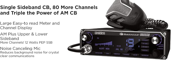 BEARCAT 980 40- Channel SSB CB Radio with Sideband NOAA WeatherBand,7- Color Digital Display PA/CB Switch and Noise Cancelling Mic, Wireless Mic Compatible