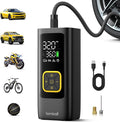 Car Tire Inflator Portable Air Compressor - [4X Faster][150 PSI] Bike Air Pump, Rechargeable Battery, Pressure Gauge Display, LED Light, Automatic Car Cordless Pump for Motorcycle, Bike, Ball