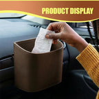 Leather Car Trash Can, Clip on Small Car Garbage Can, Waterproof Leakproof Back Seat Trash Bin, Multifunctional Vehicle Storage Organizer for Trucks, SUVs (Brown)