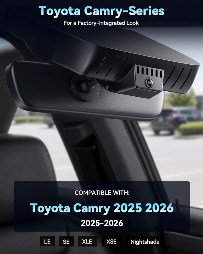 4K STARVIS 2 Dash Cam for Toyota Camry 2025-2026 LE SE XLE XSE Nightshade,OEM Factory Look Car Camera with WiFi App,Loop Recording,G-Sensor,Plug & Play,Parking Hardwire Kit, 64GB