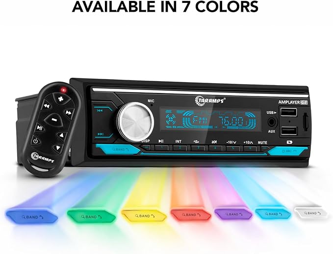 Amplayer G2 Bluetooth Car Stereo Single DIN Media Receiver with Built-in 400W RMS Amplifier, 4 Channels, USB, SD, FM Radio, Hands-Free Calling, Audio Processor & RGB LED Control