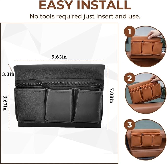 Car Window Armrest Storage Box, Soft Leather Vehicle Side Door Organizer Bag Elbow Rest Cushion with Multiple Pocket, Multifunctional Auto Window Armrest Storage Bag, Universal Fit (Black)