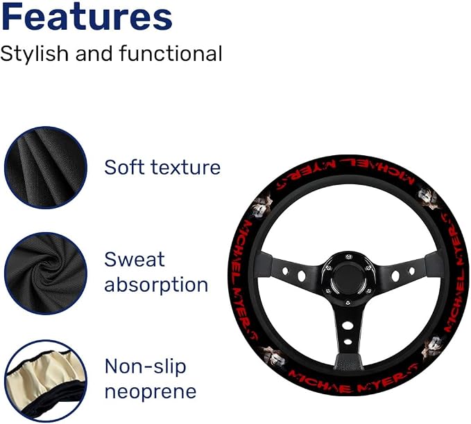 White Mask Horror Steering Wheel Cover, Non Slip Polyester Car Wheel Protector for Car SUV Truck, Universal 15 Inch