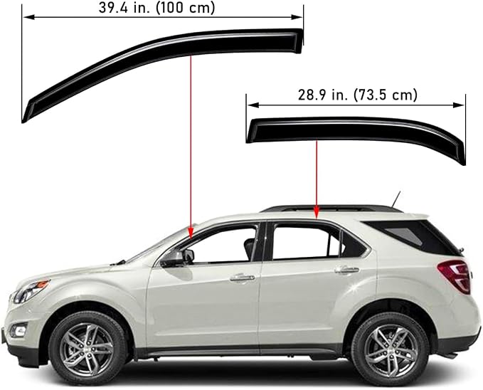 Extra Durable Outside-Mount Auto Vent Window Visor, Fits 2010-2017 Chevrolet Equinox, UV Protection Rain Guard, Original Wind Deflector, No-Drill Easy Install, Dark Smoke, 4-Pcs