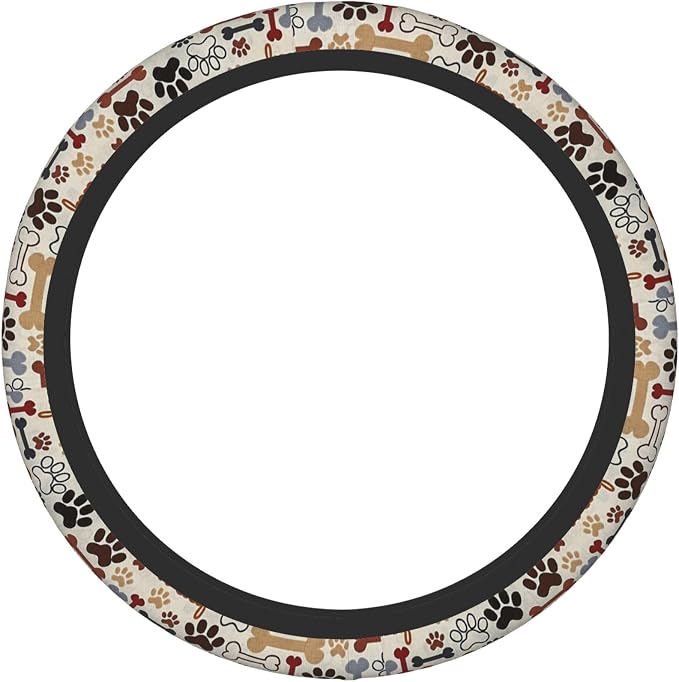 Paw Prints Steering Wheel Cover for Women Men, 15 Inches Brown Dog Cat Paw Neoprene Anti-Slip Cute Universal Car Steering Wheel Grip Wrap Car Accessories Protective Case Cover for Vehicle Truck SUV