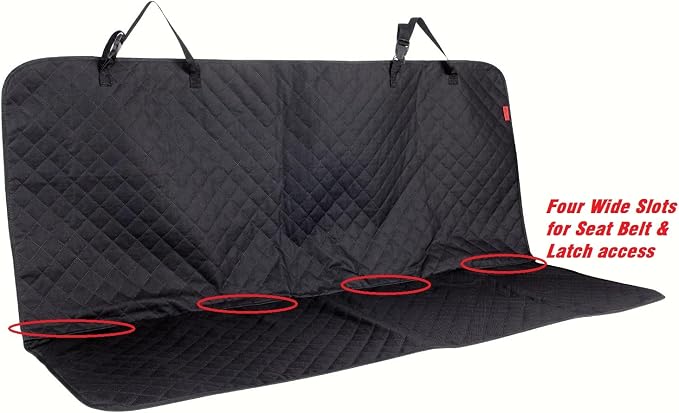 Dog Car Seat Cover, Back Seat Cover for Dogs Pet Car Seat Protector Waterproof Bench Car Seat Cover, Non-Slip Rear Seat Cover with 4 Safety Belt Openings for Safe Travel, Fits Cars Trucks SUVs