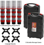 LED Safety Strobe Road Warning Light, Set of 4 | Emergency Roadside Flares Kit, Highway Beacon Alert Flare, Magnetic Base, Detachable Stand, Solid Storage Case