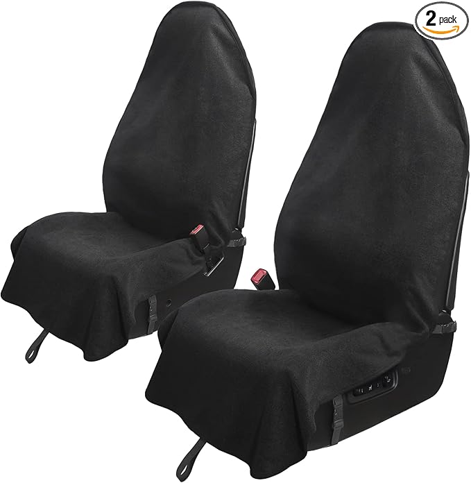2pcs Waterproof Towel Front Seat Covers Black Non-Slip Bucket Seat Dog & Kid Auto Protector