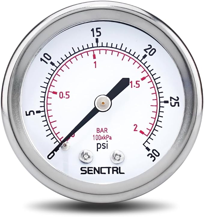 0-30 Psi Low Pressure Gauge, 2" Dial Size, 1/4 NPT Back Mount, Waterproof, Stainless Steel Case, for Water Oil Air Pressure Test