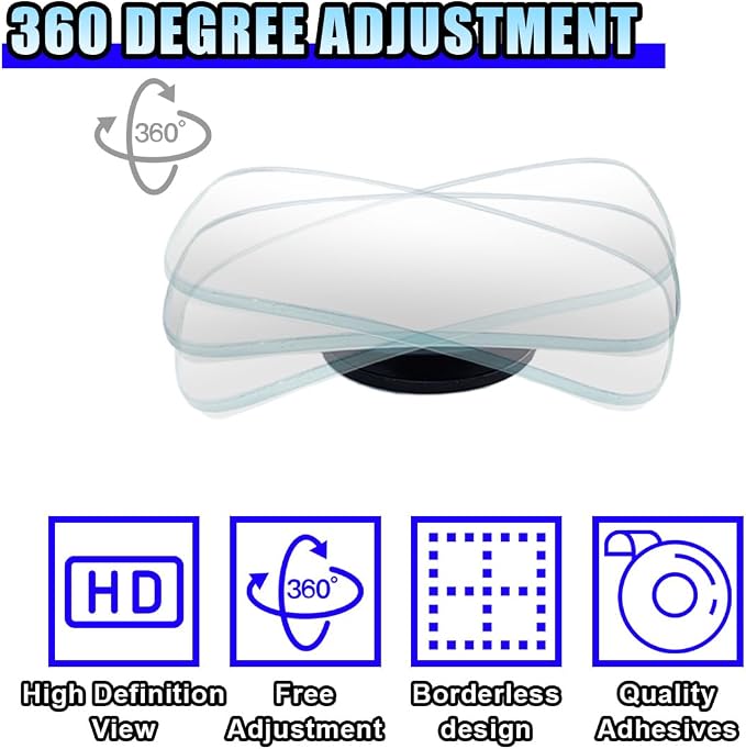 2PCS Blind Spot Car Mirror, HD Glass Rotate Adjustable Car Side Mirror, Rectangular Frameless Wide-angle Blind Spot Mirror, Universal Convex Rear View Mirror for Car, SUV, Truck (Rectangular)