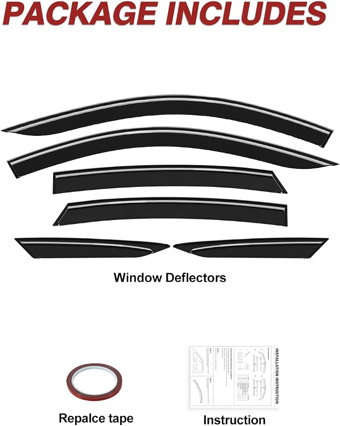 6pcs Outside-Mount Window Rain Guards Fit for 2023 2024 2025 2026 Honda Accord, Extra Durable Window Visors Wind Deflector Dark Smoke Vent Shades Car Tape-on 6-pcs with Thicker