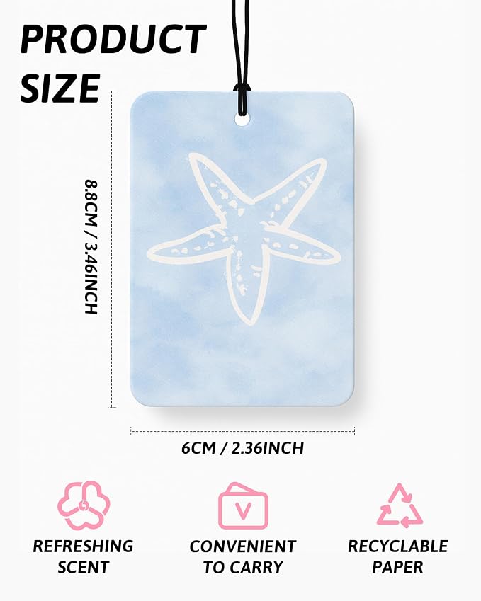 Blue Coastal Car Air Freshener 4 Pcs Coconut Scented, Preppy Blue Bikini Starfish Car Accessories Mirror Decor for Women, Girly Beachy Hanging Air Freshener for Cars Closet Drawer Books