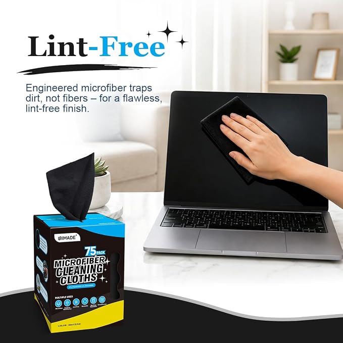 Microfiber Cleaning Cloth, 75 Sheets Microfiber Towels for Cars Commercial Grade Washcloths Lint-Free Bulk Shop Towel Cleaning Rags for Household Restaurant Garage Housekeeping, 11"x 9", Black