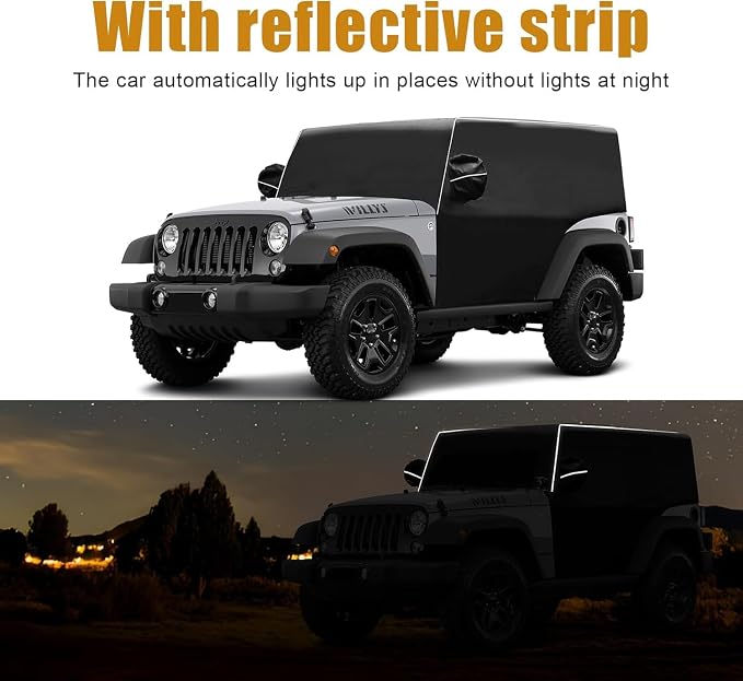 600D Cab Cover Windproof Sunshade Cover Compatible with 2007-2026 Jeep Wrangler JK JL 4 Door, 6-Layer Protection Frost Wiper & Mirror Covers Protect from Sunshine, UV, Snow, Rain