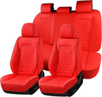 Coverado Full Set Car Seat Covers, 5-Seat Universal Faux Leather Waterproof Seat Covers, Front & Back Car Seat Protectors, Red Leather Seat Covers Fit for Most Vehicles-Red