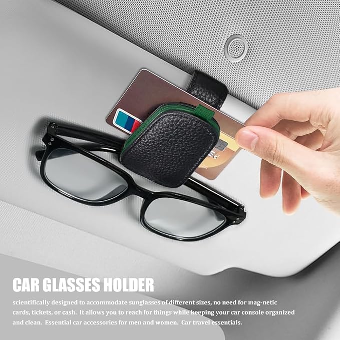 Sunglasses Holders for Car Visor, Sunglass Car Organizer, Leather Magnetic Buckle Sun Visor Sunglass Clip, Car Accessories Ticket Card Clip Sunglasses Mount Fit Truck (Black/Army Green, 2PCS)