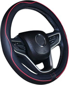Small Size Steering Wheel Cover Anti-Slip,Safety,Soft,Breathable,Durable,Full Surround,Comfortable Grip Microfiber Leather (14-14.25 inch,Black Red)