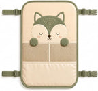 Juju Car Seat Back Protector – Padded Kick Mat with Sleepy Fox Face – Two Mesh Storage Pockets – Wipe-Clean Panel with Adjustable Straps for Backseat