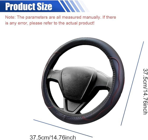 15Inch Leather Car Steering Wheel Cover for SUV, Truck, Black&Red | Anti-Slip Breathable Automotive Steering Wheel Protector, Universal Heat Resistant Vehicle Interior Accessories