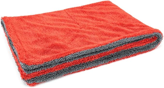 Dreadnought Microfiber Car-Drying Towel, Superior Absorbency for Drying Cars, Trucks, and SUVs, Double-Twist Pile, One-Pass Vehicle-Drying Towel (20 inch x 30 inch) - Pack of 1, Red/Gray