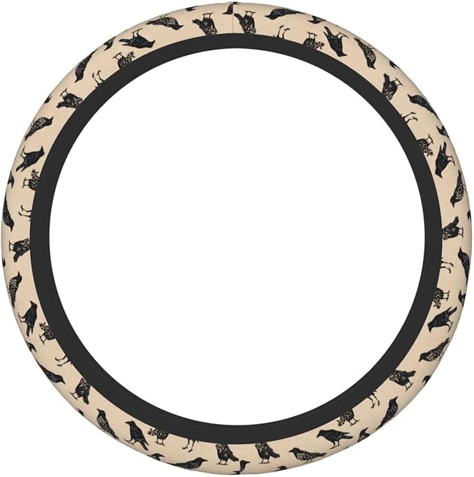 Goth Raven Elastic Steering Wheel Cover Non-Slip Breathable Steering Wheel Protector Fit Auto, SUVs, Truck