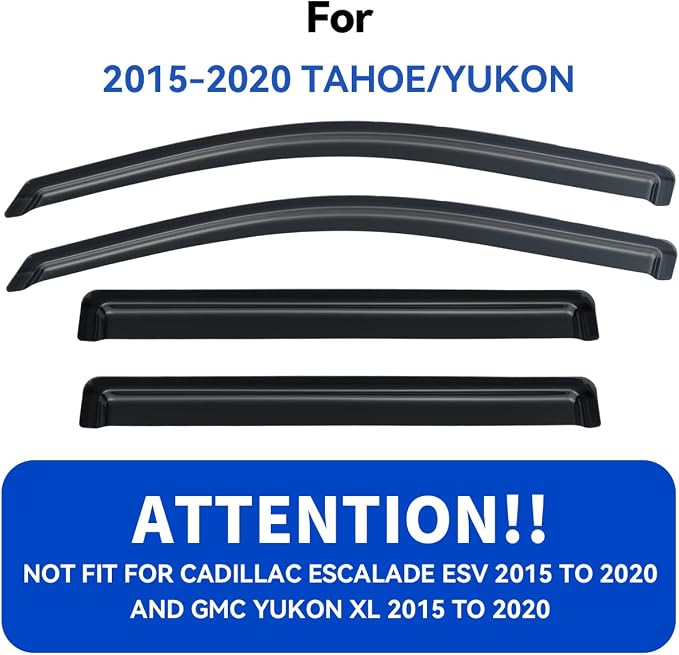 Window Visors Rain Guards Shield for 2015-2020 Chevy Tahoe/GMC Yukon(Not for XL or Denali), Out-Channel Window Wind Deflectors Vent Rain Visors Shades for 15-20 Cadillac Escalade(Not for ESV)