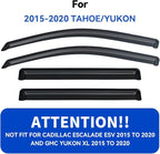 Window Visors Rain Guards Shield for 2015-2020 Chevy Tahoe/GMC Yukon(Not for XL or Denali), Out-Channel Window Wind Deflectors Vent Rain Visors Shades for 15-20 Cadillac Escalade(Not for ESV)