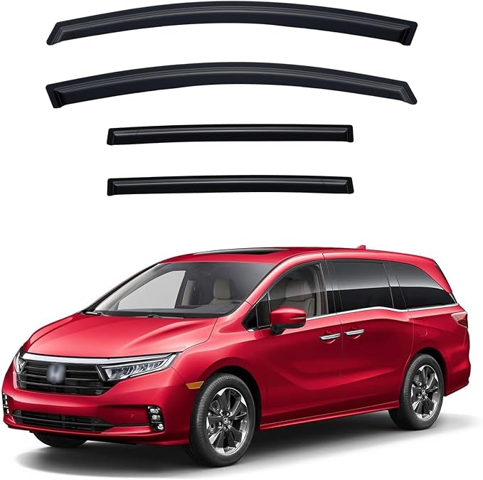 Rain Guards for 2018-2026 Honda Odyssey, Out-Channel Window Visor Shields Vent Deflector Shade Wind Dark Smoke 2019 2020 2021 2022 2023 2024, Tape-On Outside-Mount, 4PCS