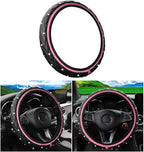 Bling Car Steering Wheel Cover, Non-Slip Elastic Stretch Leather Auto Steering Wheel Protector, Sparkling Diamond Vehicle Decor Accessories for Women Girls, Universal for Vehicles (Pink)