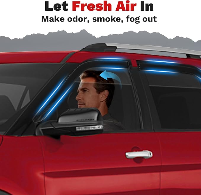 Explorer Rain Guards - Window Visors for Ford Explorer 2011-2019, Outside-Mount Tape-On Side Window Wind Deflectors for Explorer Accessories, Vent Visors Shades Rainproof 4PCS