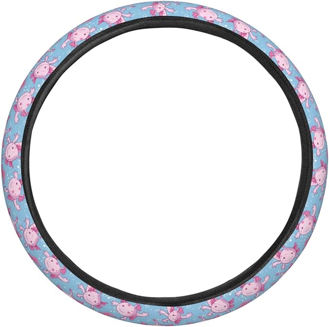 Cartoon Cute Axolotls Steering Wheel Covers Anti-Slip Elasticity Car Accessories Steering Wheel Protector Universal 15 Inch for Cars SUV Vehicle Truck