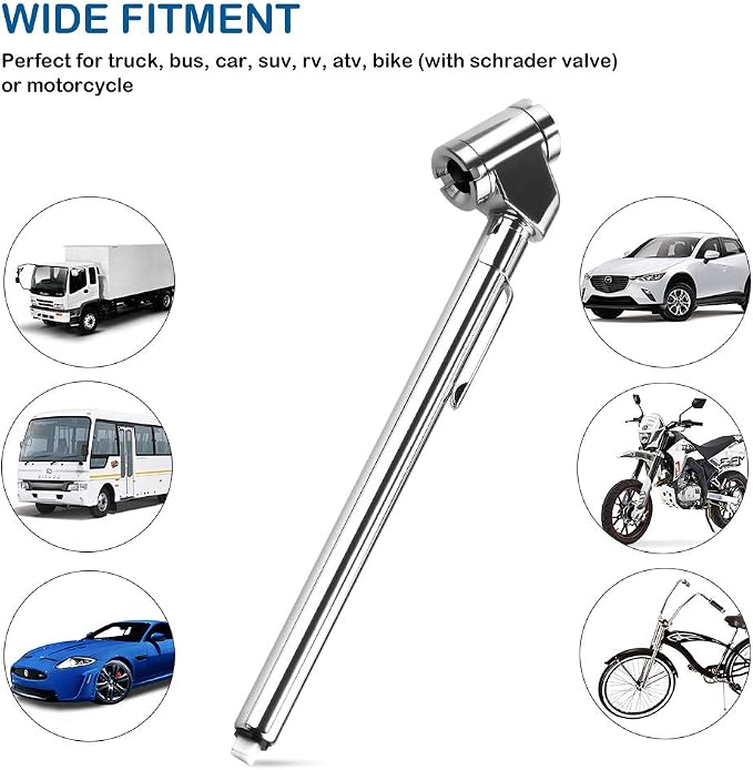 CZC AUTO Pencil Tire Pressure Gauge, Dual Head Trucks Air Gage, Accurate Mechanical Dually Chuck Wheel Service Checker, Stainless Steel Stem for Car RV ATV Motorcycle Bike, 10-120PSI (Silver, 1 Pack)