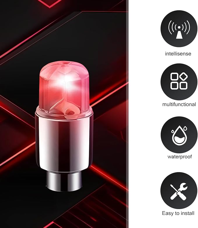 6 PCS LED Tire Valve Stem Cap Lights, 360 Degree Visibility Rotating Flash, Waterproof Wheel Lights for Trucks, Cars, SUVs (Red)