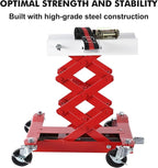 Transmission Jack 450 LBS Capacity: Low Profile Lift with 2M Safety Straps & 4 Brake Wheels, 7-23 Inch Range for Car & Truck Repair (Red)