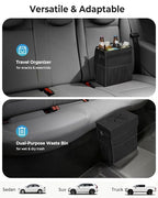 Corduroy Car Trash Can with Lid and Mesh Pockets - Leakproof Organizer,Multipurpose Waterproof Garbage Can/Trash Bin for Car(Black-2 Gallons)