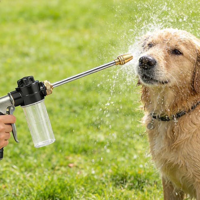 High-Pressure Hose Nozzle Gun with 100cc Soap Dispenser, Metal Car Wash Sprayer for Car Cleaning, Solar Panel/Wall/Window Washing & Garden Watering (Foam Gun B)