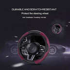 Ultra Fine Carbon Fiber Leather Steering Wheel Cover, Anti Slip and Sun Protective Protect The Steering Wheel, Easy to Install,Universal of 14.5"-15" (Wine red)