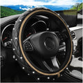 Bling Car Steering Wheel Cover, Non-Slip Elastic Stretch Leather Auto Steering Wheel Protector, Sparkling Diamond Vehicle Decor Accessories for Women Girls, Universal for Vehicles (Beige)
