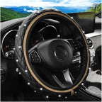 Bling Car Steering Wheel Cover, Non-Slip Elastic Stretch Leather Auto Steering Wheel Protector, Sparkling Diamond Vehicle Decor Accessories for Women Girls, Universal for Vehicles (Beige)