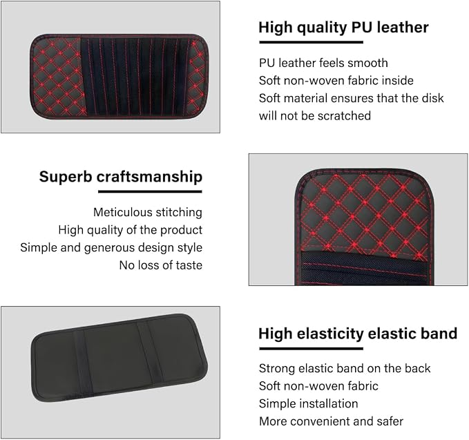 2PCS Car CD Visor Storage Cases, Sun Visor Organizer Disc Holder with 10 DVD Storage Sleeves, Vehicle Sunshade Anti-Scratch Leather CD Case Wallet for Car Truck SUV (Red)