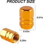 Aluminum Tire Stem Valve Caps Wheel Valve Covers Car Dustproof Tire Cap Cover Accessories, Universal for SUV, Car, Bike and Motorcycle, Hexagon Shape (4PCS Gold)